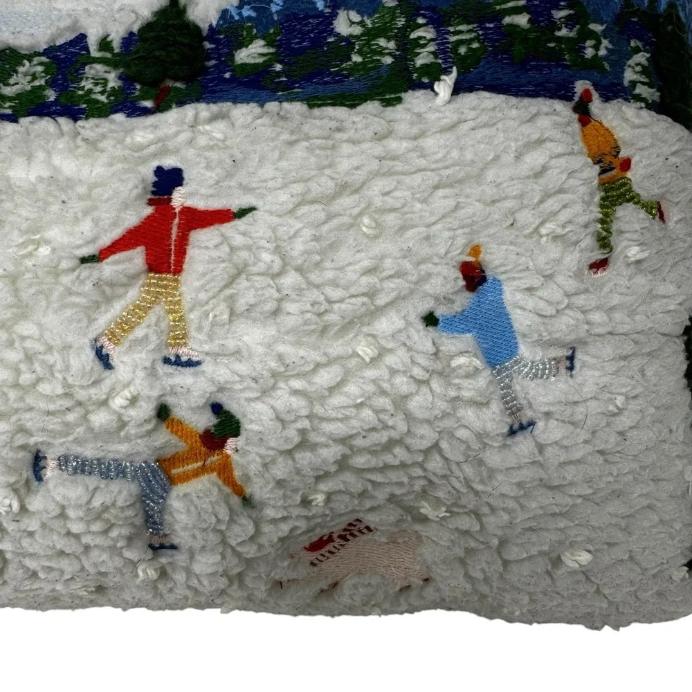 Anthropologie Snow Day Pillow Embroidered White Holiday Winter Christmas 13x18